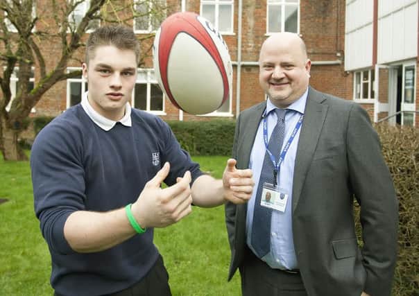 Rugby ace Daniel Wheatley with Nick Wergan from Steyning Grammar School