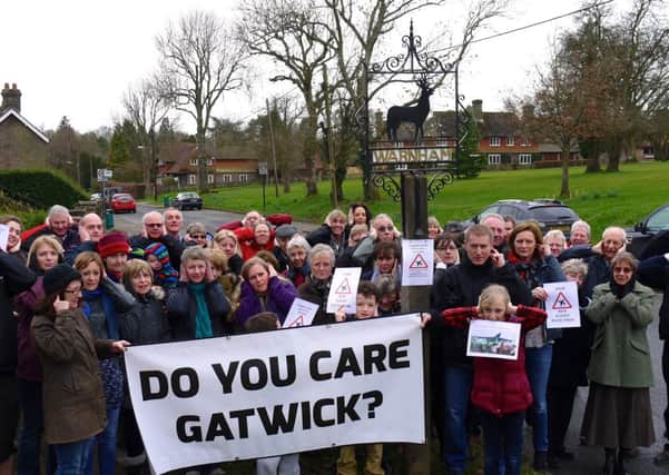 Warnham residents protest against trial of new flight paths of planes taking off from Gatwick Airport (submitted).