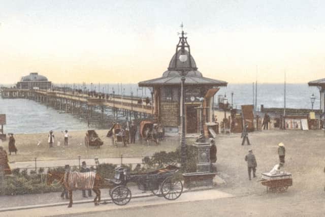 The pier kiosks, seen from the Marine Hotel