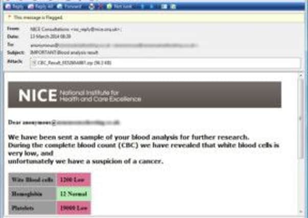 Jeff Talbot received this spam email telling him he may have cancer