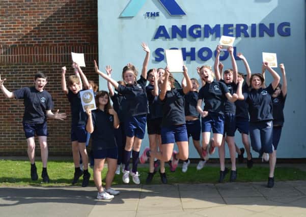 Students at The Angmering School celebrate their school becoming a gold Youth Sports Trust partner