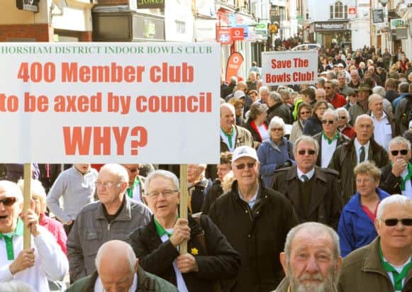 JPCT 220314 Demonstration by Horsham Indoor Bowls Club to save their club. Photo by Derek Martin PPP-140322-124749003