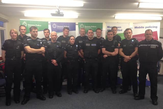 Special constables and regular officers at the launch of Operation Manhunt, an initiative to hunted down wanted criminals across the Arun and Chichester districts