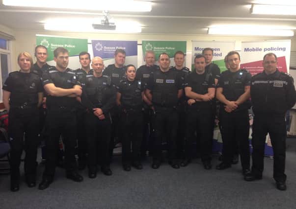 Special constables and regular officers at the launch of Operation Manhunt, an initiative to hunted down wanted criminals across the Arun and Chichester districts
