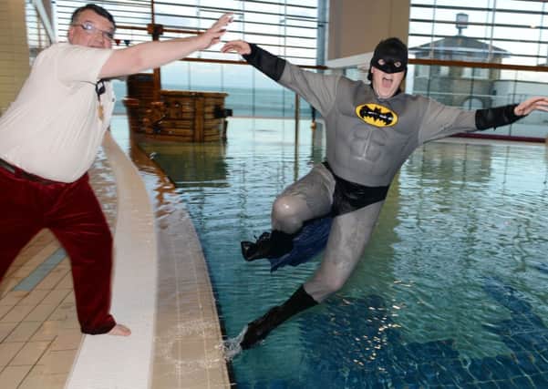 W12094H14 Worthing mayor Bob Smytherman sends Batman into the Splashpoint pool