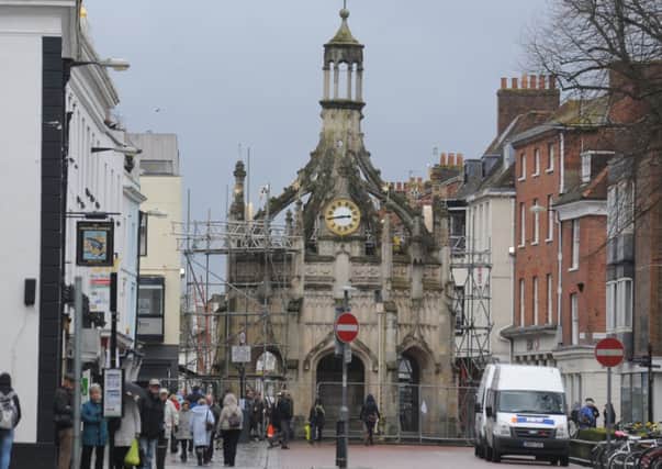 Scaffolding goes up on Chichester's historic Market Cross