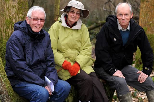 Michael Bradley, Gill Rogers, and Peter McKerchar, Ashenground Wood. Pic Steve Robards SUS-140228-145608001