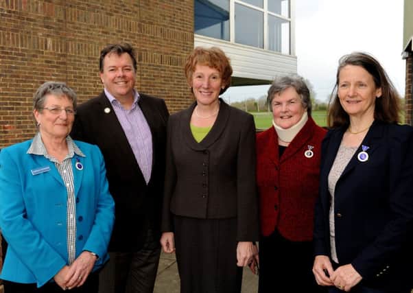 Lord Lieutenant's Voluntary Sector Liason and Support Group Mid Sussex Working Together meeting. Carole Hayward DL, Iain Nicol (CEO South of England Agricultural Society), Lord Lieutenant Susan Pyper, Margaret Collins DL and Liz Bennett DL . Pic Steve Robards SUS-140204-233133001
