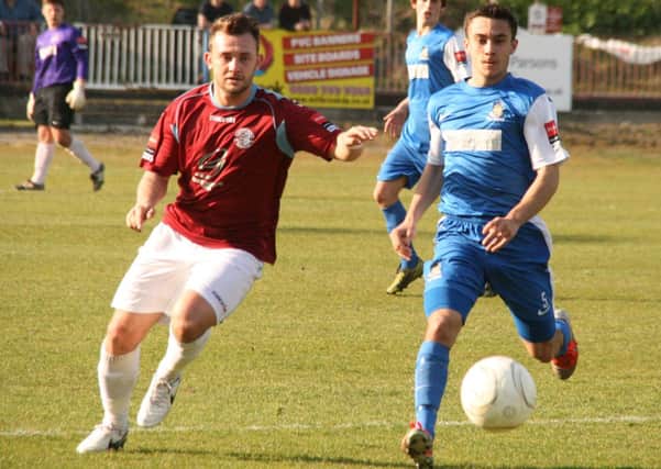 Hastings United are hoping that Tom Vickers, pictured here against Worthing last weekend, will be fit for tomorrow's trip to Three Bridges. Picture by Terry S. Blackman