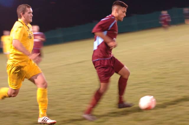 Charlie Bachellier on the ball for Little Common during their 5-0 win at home to Saltdean United on Tuesday night