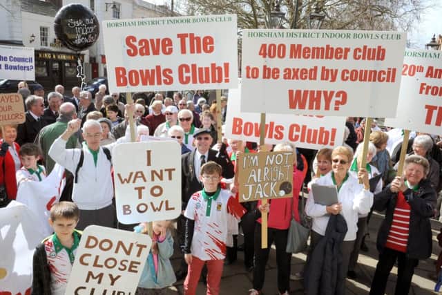 JPCT 220314 Demonstration by Horsham Indoor Bowls Club to save their club. Photo by Derek Martin PPP-140322-125020003