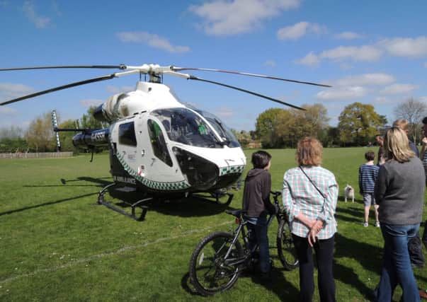 The air ambulance at Horsham Trinity playing fields.