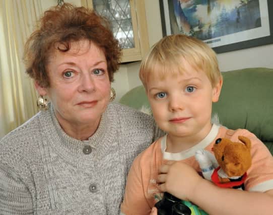 W14531H14

Injured on a Bus as ASDA Ferring.  Nora Yougman from Sompting with her grandson Daniel Elliman SUS-141104-164148001