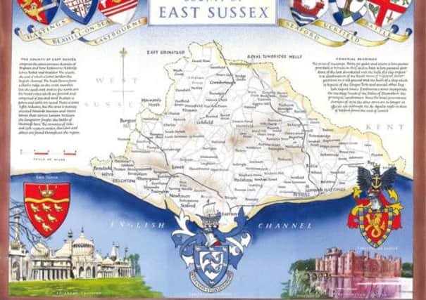 Hand drawn map of East Sussex