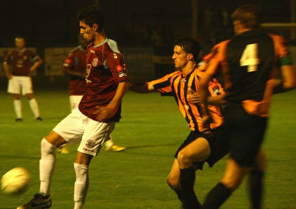Rodrigo Branco on the ball for Hastings United during their 3-0 victory over Folkestone Invicta in October's reverse fixture. Picture by Terry S. Blackman