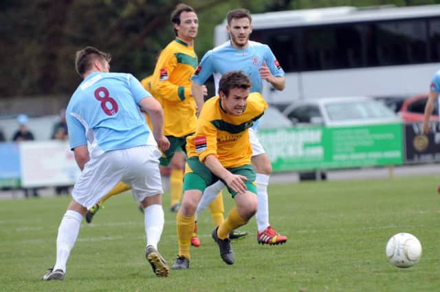 Action from Hastings United's 2-0 defeat away to Horsham last weekend. Picture by Steve Cobb