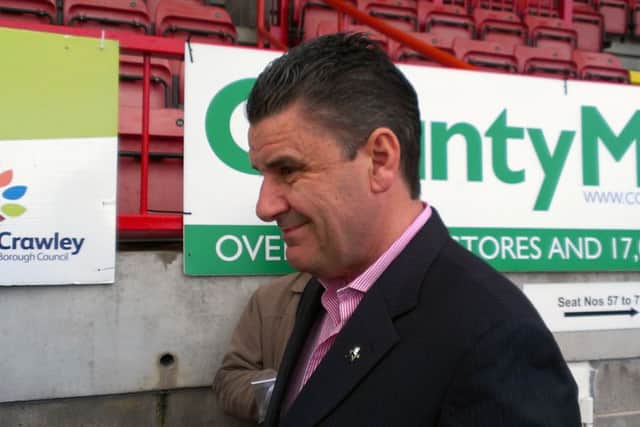 Crawley Town manager John Gregory speaks to the press after Reds beat Leyton Orient 2-1 SUS-140418-193950002