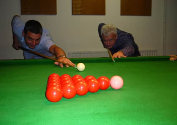 Barry Martin (left) and Anthony Flynn warming up for the Stoner Handicap Final