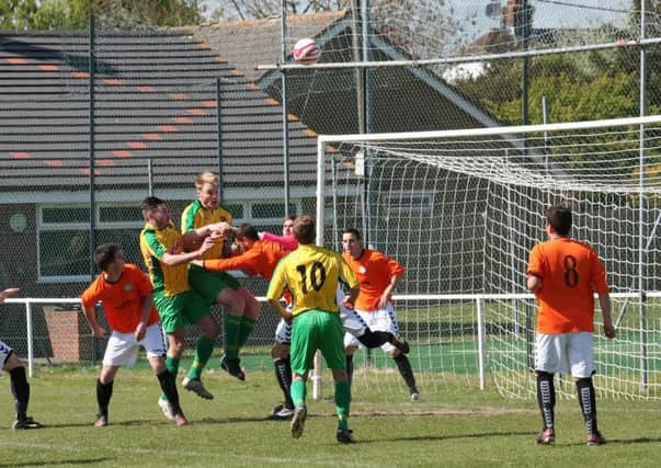 One of the goals in the game between Hailsham and St Francis