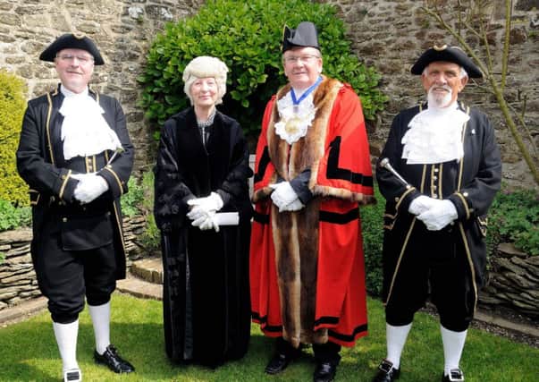 Winchelsea Mayor Making, Winchelsea Court Hall, Winchelsea.
21.04.14.
Pictures by: TONY COOMBES PHOTOGRAPHY
Sergeant-at-Mace Neil Cameron, Town Clerk Angela Hill, Winchelsea Mayor Steven Turner and Town Chamberlain Bernard Dibble. SUS-140422-082856001