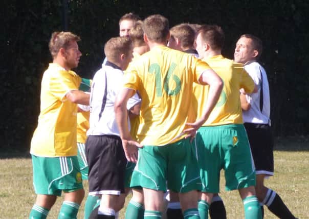 Tempers flare during the league meeting between Westfield and Bexhill United at The Parish Field last September