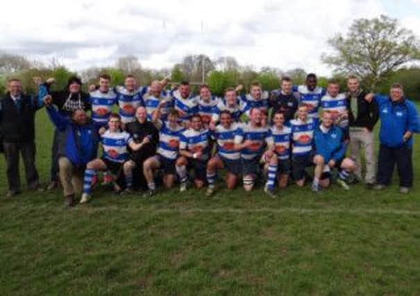 Hastings & Bexhill Rugby Club celebrates winning promotion to London Three South East after a 41-22 play-off win away to Crawley