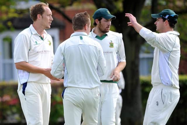 Burgess Hill (fielding) v Ifield. Ian Simpson (left) is congratulated. Pic Steve Robards SUS-140605-102451001