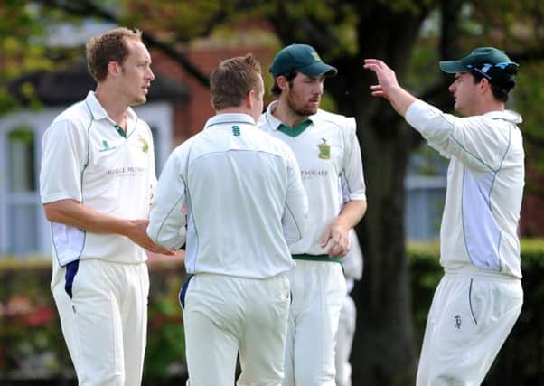 Burgess Hill (fielding) v Ifield. Ian Simpson (left) is congratulated. Pic Steve Robards SUS-140605-102451001