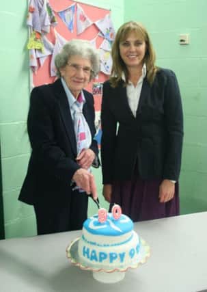 Dedicated Girlguiding volunteer Iris Swaffield, 90, at her birthday bash with the Duchess of Norfolk