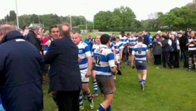 Hastings & Bexhill Rugby Club collect their runners-up medals after being beaten by Pulborough in the Sussex Shield final