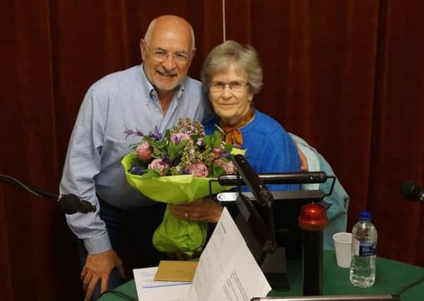 Voice of Progress director Charles Waring with long-standing volunteer Margot Bell, who is stepping down