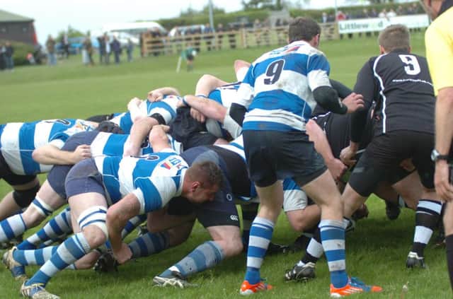 Scrummage action from the Sussex Shield final between Hastings & Bexhill and Pulborough. Picture by Simon Newstead (SUS-141205-095928002)