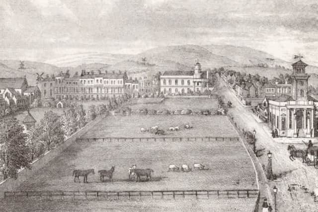 Left to right: Ambrose Place, St Pauls, Chapel Road and the Town Hall, c1860