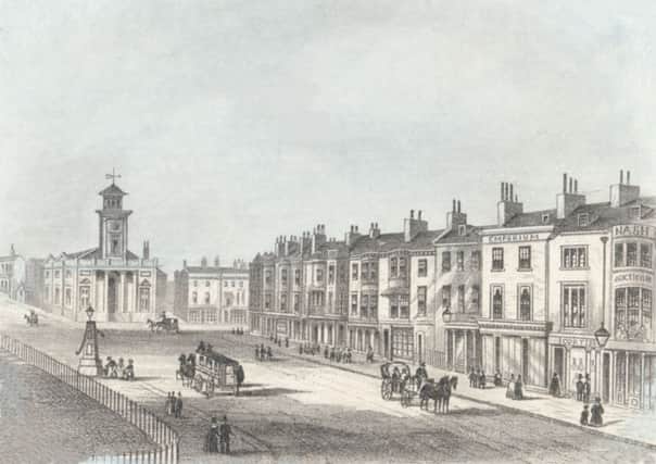 The Town Hall, Warwick Street (western end) and South Street, c1860