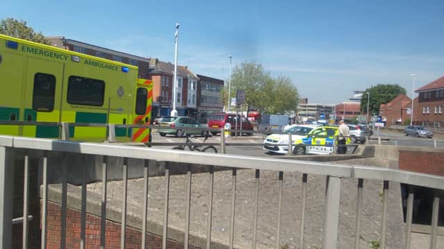 Cyclist hit in town centre this afternoon. SUS-140516-135342001