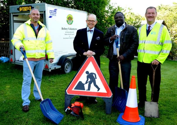 Tony Steer, Chairman of Bolney Parish Council, Peter Griffiths, Chairman County Local Committee, Gulu Sibanda, Principal Community Officer South, Mid Sussex CLC, Tim Boxall, Highways Officer for Mid Sussex. Pic Steve Robards SUS-140517-163406001