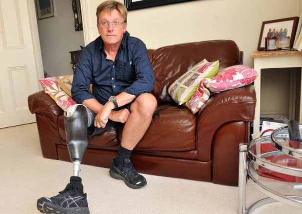W20803H14  Noel Greaves-Lord lost his leg 13 months after he was hit by a motorcycle while filming in France