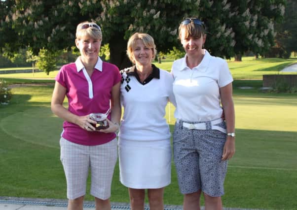 Bogonr ladies' strokeplay winners Heather Tidy and Suzanne Taylor with captain Nicki Vincent