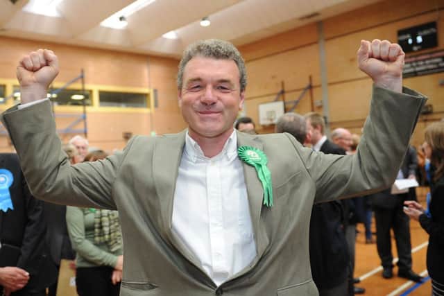 WH 230514  James Doyle, Worthing's first Green councillor, celebrates being elected