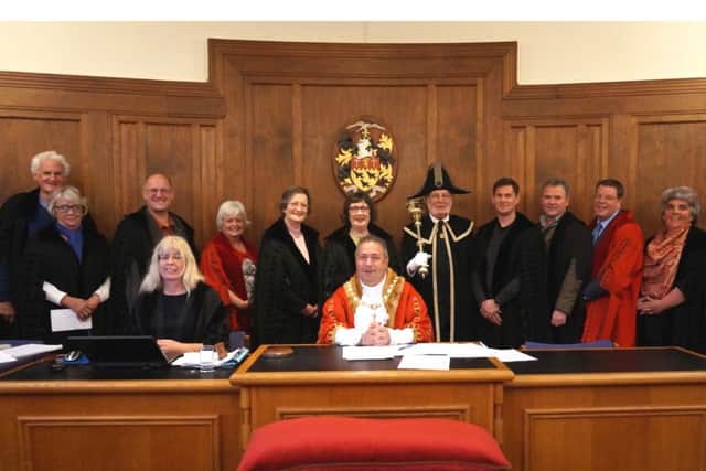 The Mayor and Councillors of Arundel Town Council wearing the robes originally made for Queen Victorias 1846 visit to the town