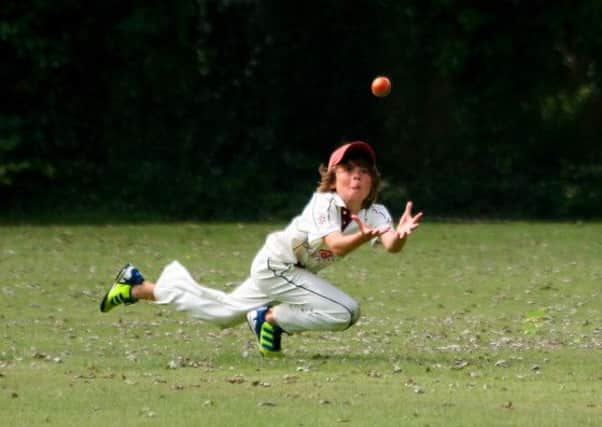 Joel Kingsbury's winning shot of his son diving to catch a cricket ball