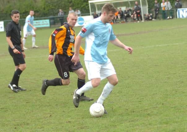 Danny Ellis on the ball for Hastings United against Three Bridges back in April