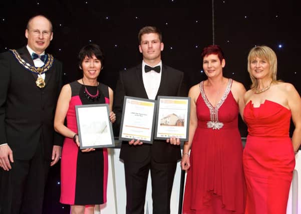 Gaffney architecture and Croudace with their awards for Warleys at Plummers Plain, Horsham and The Croft, Thakeham
L to R: David Darlington LABC President, Helen Gaffney, Carl White, Croudace, Vanessa Good, Sussex Building Control and Marie Buckley, LABC - picture submitted