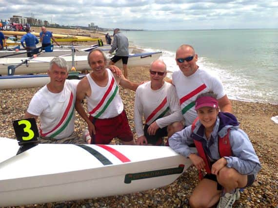 Bexhill Rowing Club's vet 50+ crew which was victorious at Shoreham and Hove