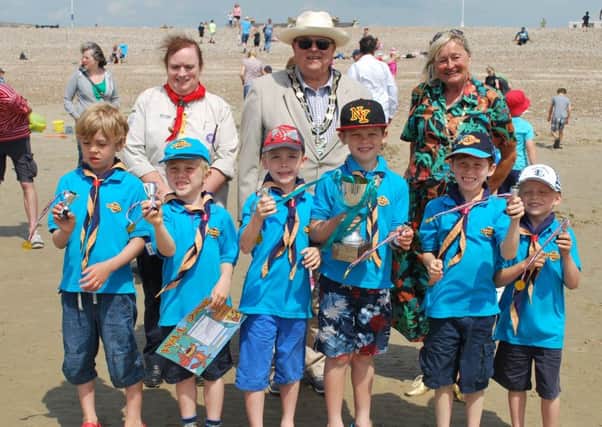 1st Angmering Beavers who were the victors of the district sandcastle building competition in Littlehampton over the weekend. SUS-140624-143405001