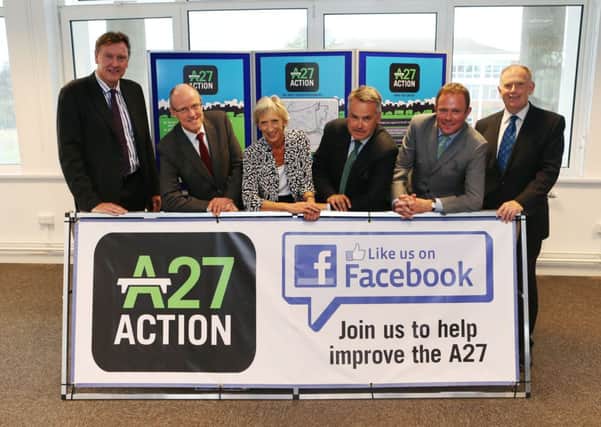 Campaign leaders at the launch of A27 Action group  from left: Martin Fausset, managing director of Ricardo UK, in Shoreham, with Bognor Regis and Littlehampton MP Nick Gibb, WSCC leader Louise Goldsmith, East Worthing MP Tim Loughton, Arundel and South Downs MP Nick Herbert and county councillor for Arundel and Wick Nigel Peters SUS-140207-112634001
