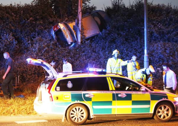 A car left the road at the Findon roundabout last night