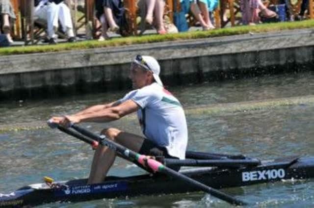 Bexhill Rowing Club talent Mark Mitchell at the finish of the Diamond Challenge Sculls at the Henley Royal Regatta