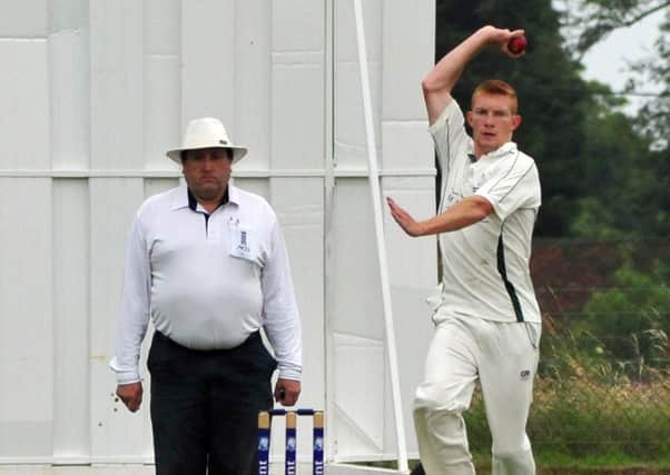 Seven-wicket hero Bradley Payne bowling for Crowhurst Park against Chichester Priory Park. Picture by Steve Hunnisett (SUS-141207-174458002)