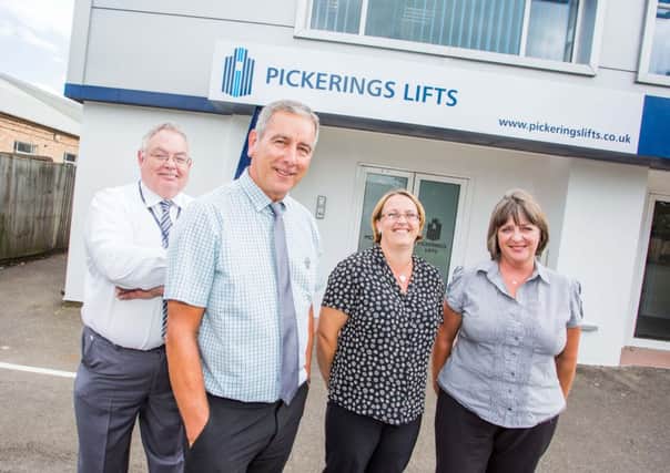 Pickering's lifts' team: Glyn Evans (customer support manager), Norman Rayner (ss. customer support manager), Cathy Sanders (senior administration) and Elizabeth Macdonald (administration)